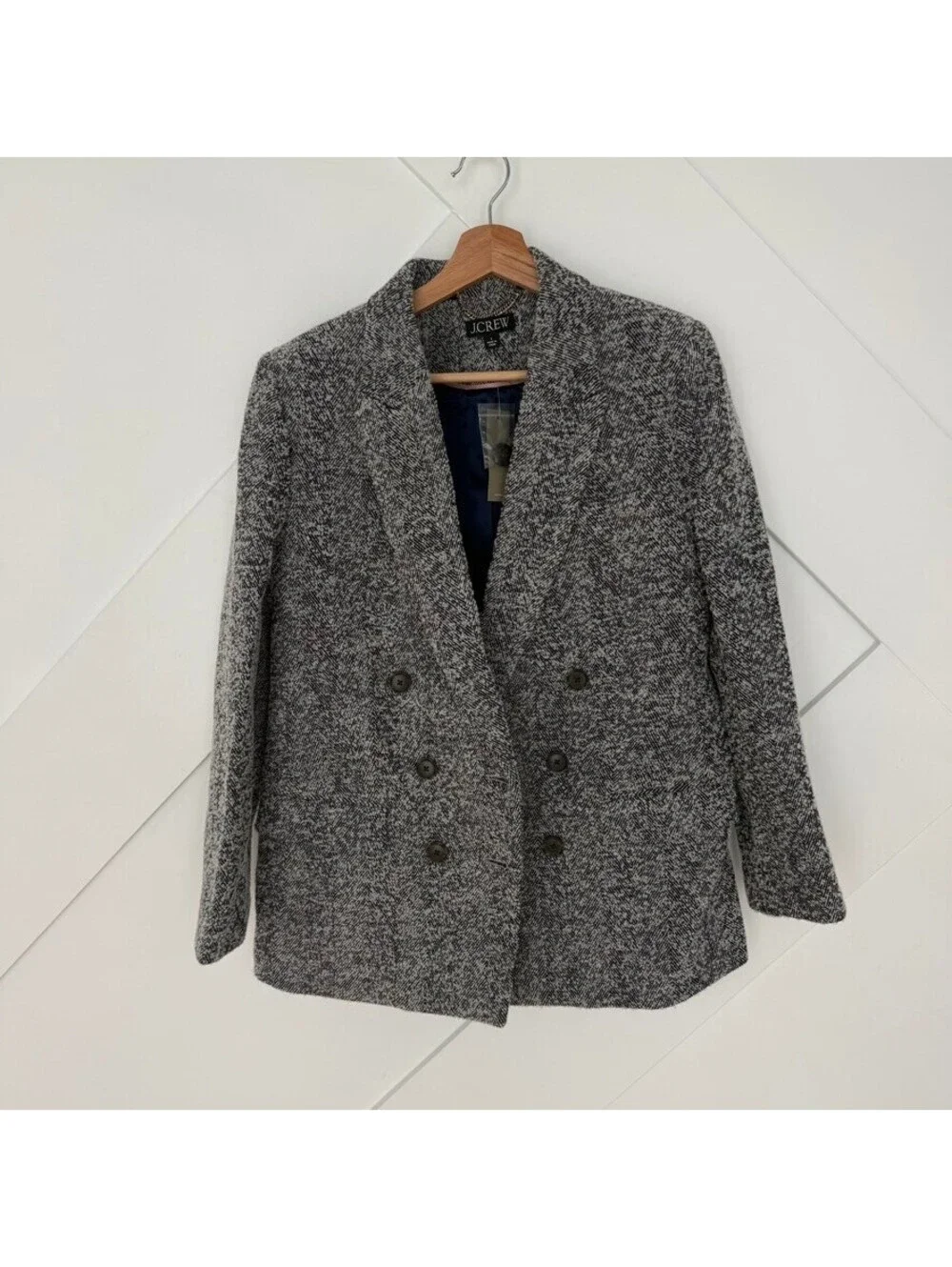 J.Crew Women's Double-Breasted Tweed Blazer Size 2 Gray Black NWT
